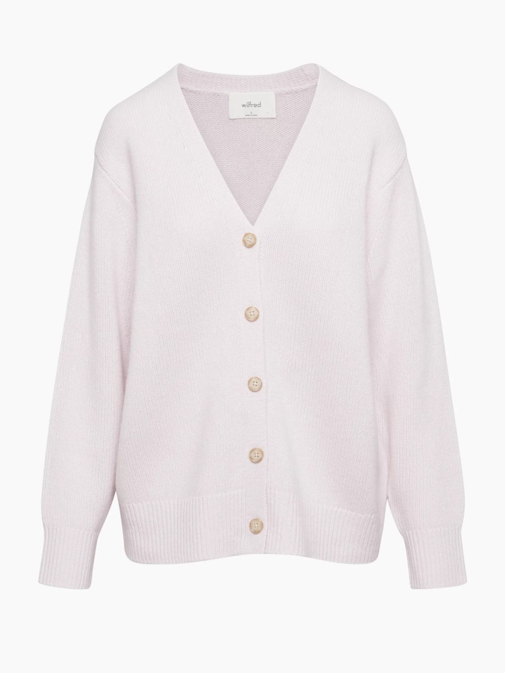 Aritzia Wilfred Parco Luxe Cashmere V-Neck Cardigan in Iced Lavender